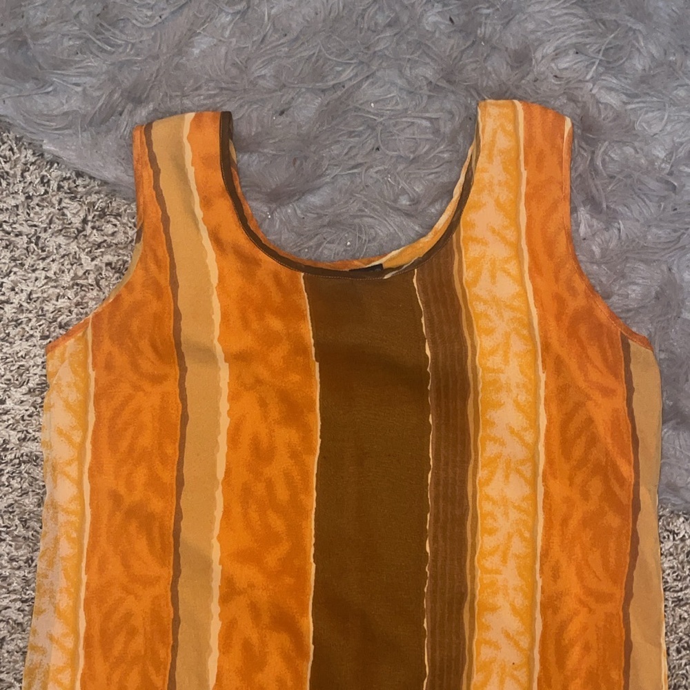 First Class Woman Vintage Orange Brown A-Line Sleeveless Scoop Neck Dress - Picture 3 of 8